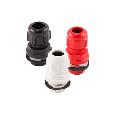 Polyamide Smartfit Cable Glands in black, white, and red on a white background