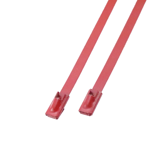 Red Stainless Steel Rollerball Cable Ties - Polyester Coated